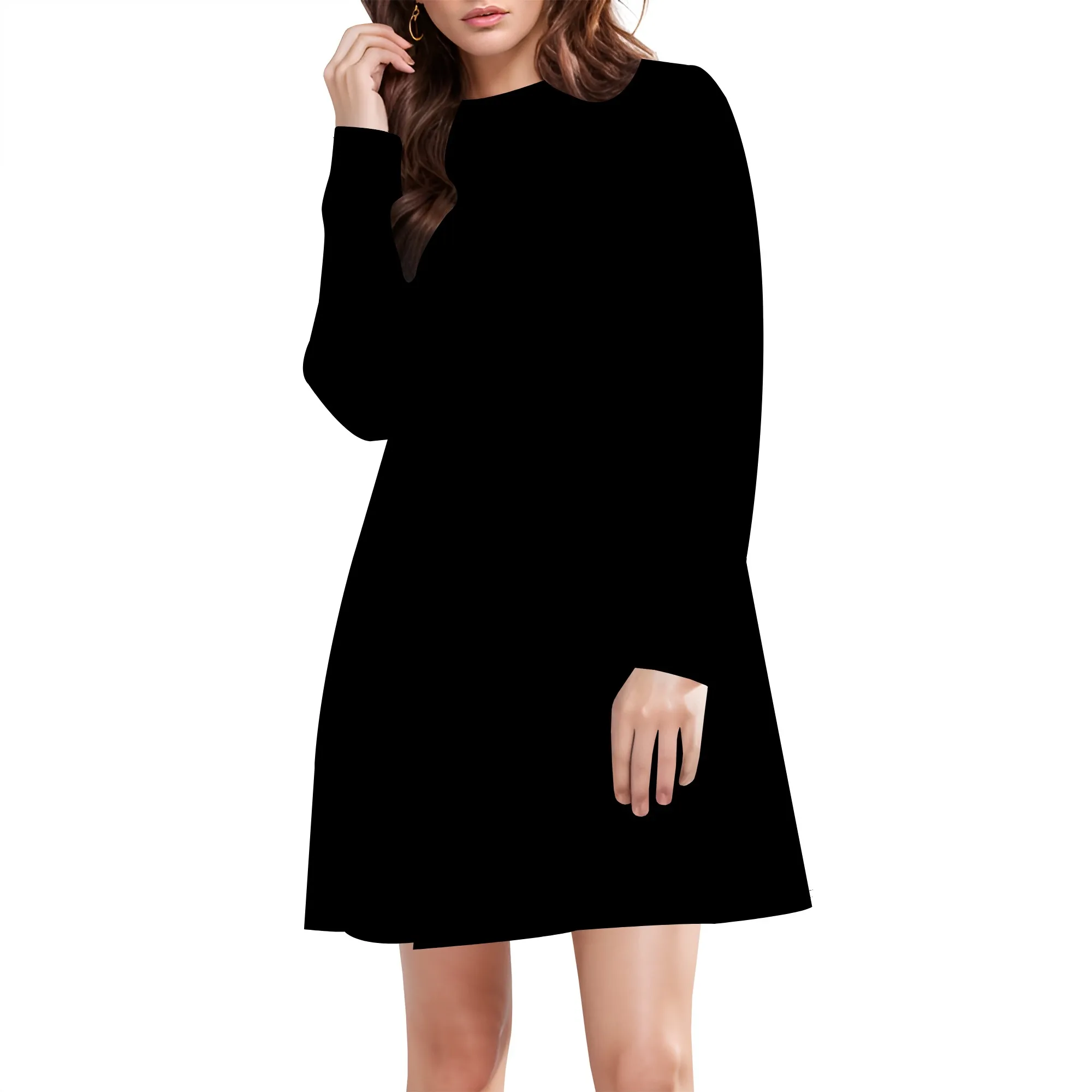 Women's Casual Plain Simple Long Sleeve T-Shirt Loose Dress