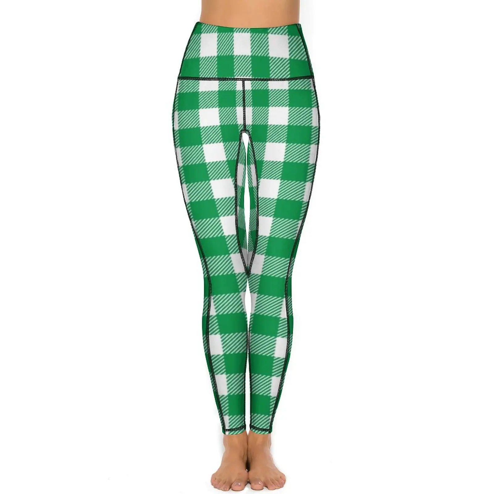 Green White Plaid Yoga Pants With Pockets Checkerboard Leggings Sexy Push Up Funny Yoga Sports Tights Elastic Fitness Leggins