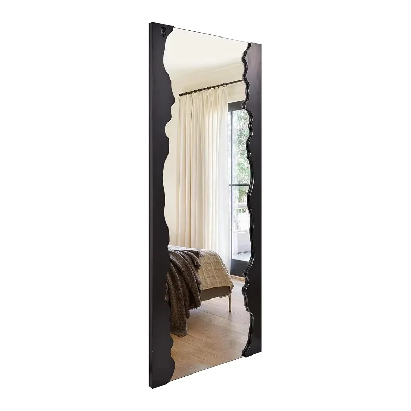 Modern Large Body Mirror Wave Shaped Black Full Length Wall-Mounted Mirror with River Shape Frame