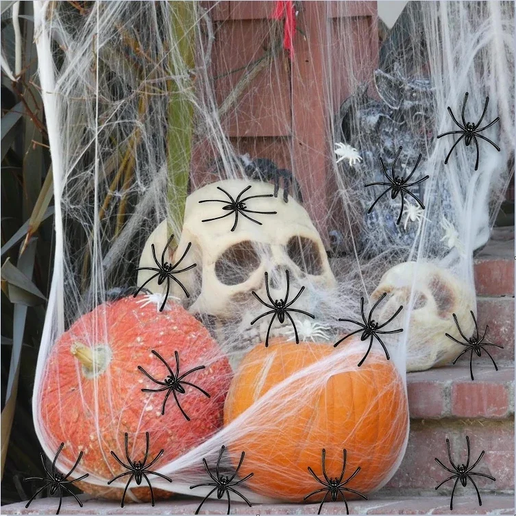 50/100 Stücke Party DIY Dekoration Halloween Leuchtende Gummi Gefälschte Spinne Kunststoff Figur Streich Spielzeug – Detail 8