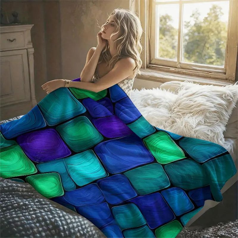 Swirl Tile Mosaic Flannel Blanket Warm Soft Halloween Christmas Decorative Couch Warm Cozy All-Season Gift