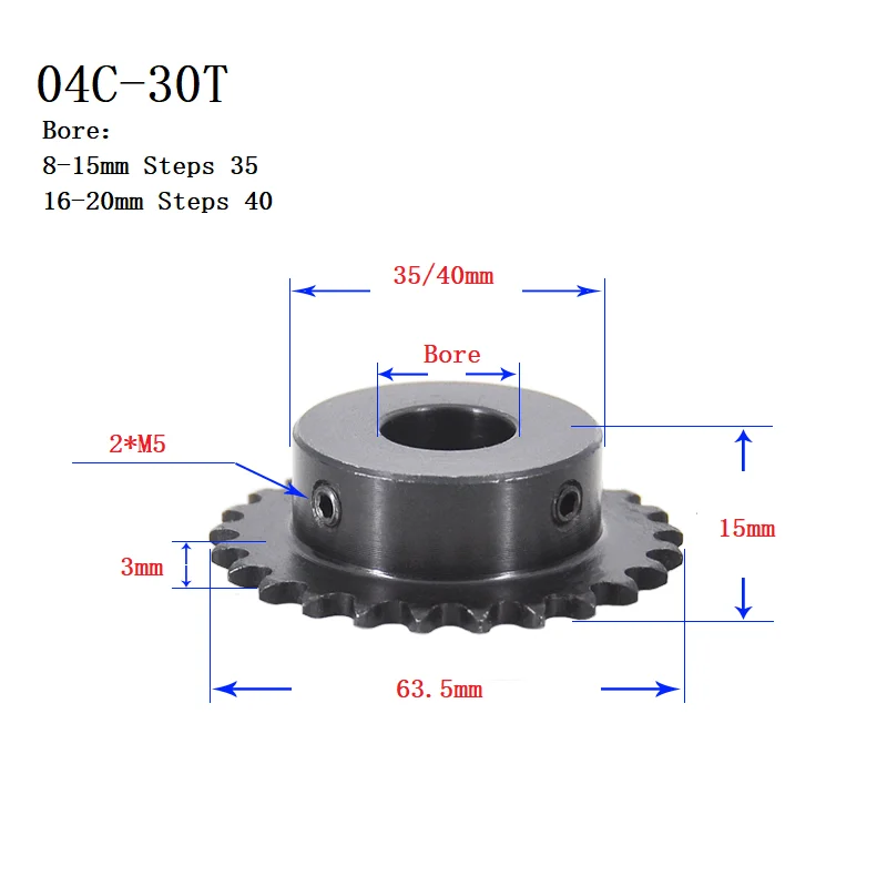 1pcs 04C Chain Gear 45# Steel 30T/35T/36T/40T Teeth Industrial Sprocket Wheel With Top Wire Bore 6-20mm