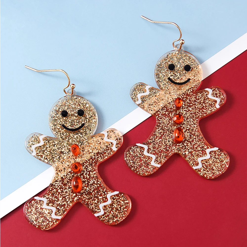 Hot Sale Acrylic Sweet Christmas Cartoon Gingerbread Women Earrings 2025 New Year Gifts