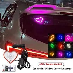 LED Car Interior Window Decorative Light Heart-shape Atmosphere Lamp Cigarette Lighter Plug LED Car Ambient Light Remote Control