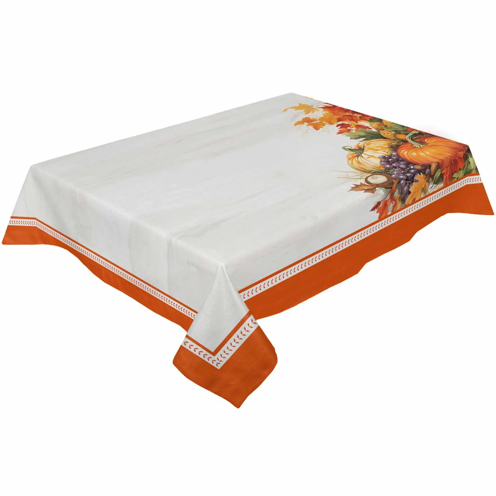 Orange Pumpkin Grape Corn Maple Leaf Border Tablecloth Waterproof Dining Table Rectangular Round Table Cover Home Kitchen Decor