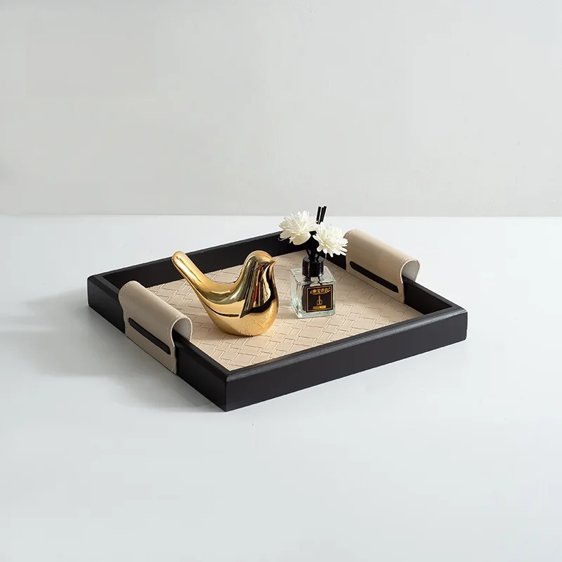  Leather Woven Texture Tray Modern Minimalist Style Bedroom Sample Room Decorative Plate High-End Sensation Storage ...