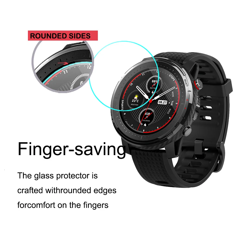 2Pcs 2.5D 9H 0.3mm Tempered Glass For Amazfit Stratos3 TRex Pro Trex2 Gtr4 Falcon Smart Watch Screen Protector Anti-Scratch Film