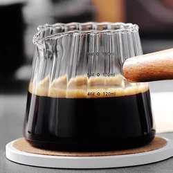 180ML Espresso Cup with Wood Handle Coffee Measuring Glass Milk Frothing Jug Latte Creative Stripe Art Mug Coffee Accessories