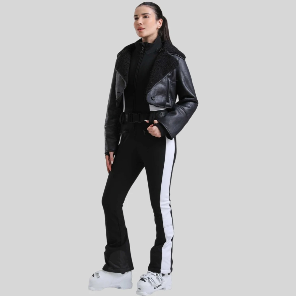 GSOU SNOW Winter Faux Lamb Wool Jacket Overalls Two Piece Set Women Slim Insulated Snow Jumpsuit Windproof Snowboarding Clothes