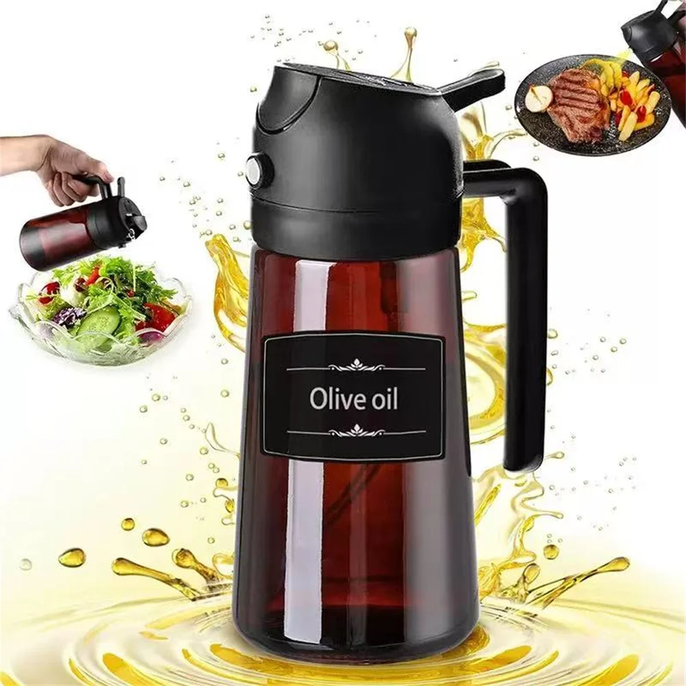 Oil Sprayer for Cooking,470ml 2 in 1 Olive Dispenser Bottle Kitchen Gadgets for Air Fryer/BBQ,Glass Mister Spray with Stickers