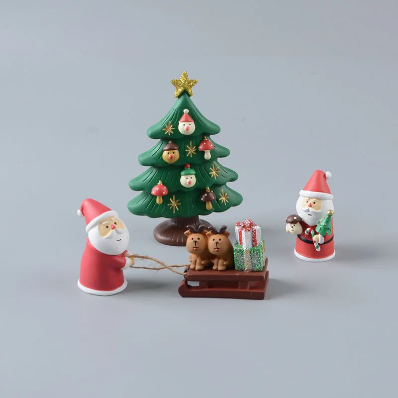 Santa Claus Figurines Tree Snowman Sled Elk Models DIY Fairy Garden Desktop Home Landscape Decoration Doll Toys Christmas Gift