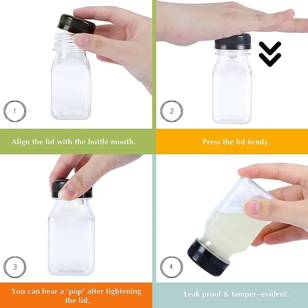 4oz Mini Plastic Juice Bottles with Caps, Empty Reusable Clear Bulk Beverage Containers for Juice, Milk and Other Beverages