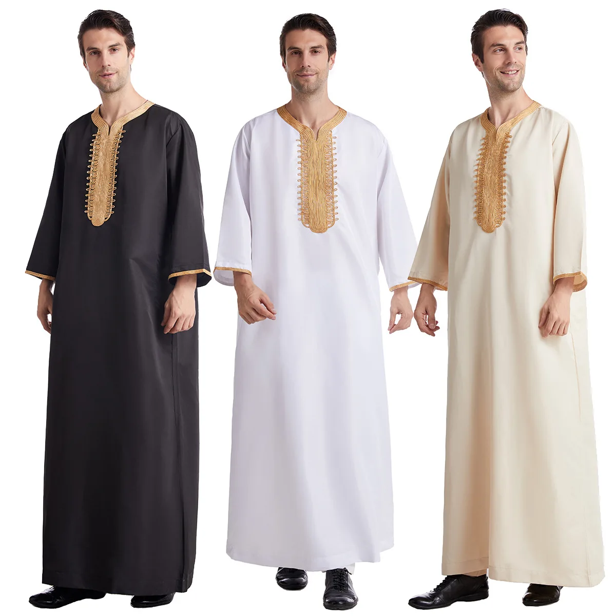 

Men Jubba Thobe Mens Long Shirt Dress V Neck Eid Muslim Ramadan Robe Saudi Musulman Wear Abaya Caftan Dubai Arab Dress
