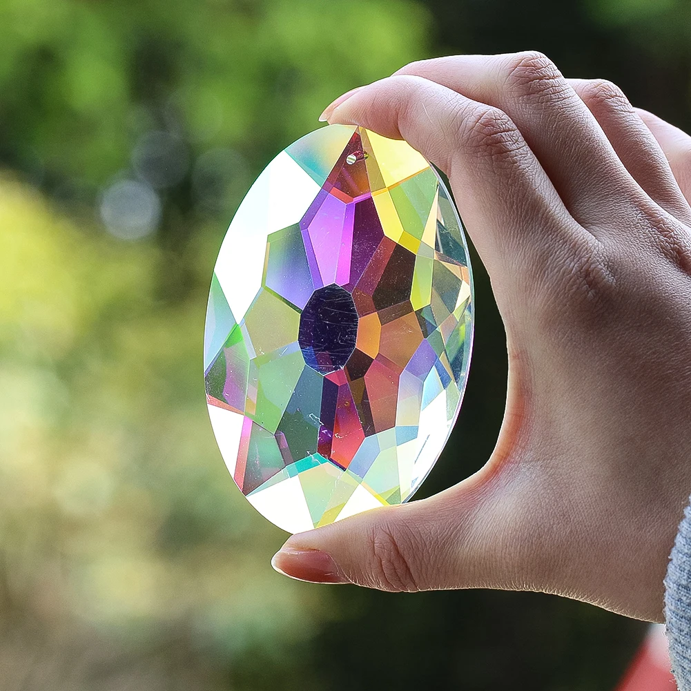 9cm AB Colour Ellipse Comet Crystal Prism Pendant Multi-faceted Sunlight Collector Glass Art Single-hole Garden Wedding Ornament