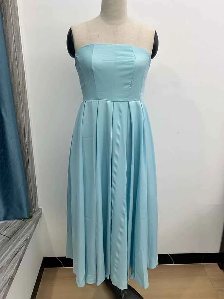 NIDANSSI Strapless Lining Pleated 이브닝 파티 드레스 여성 가운 Backless 우아한 섹시한 드레스 Bodycon Long Summer Dress Vestidos