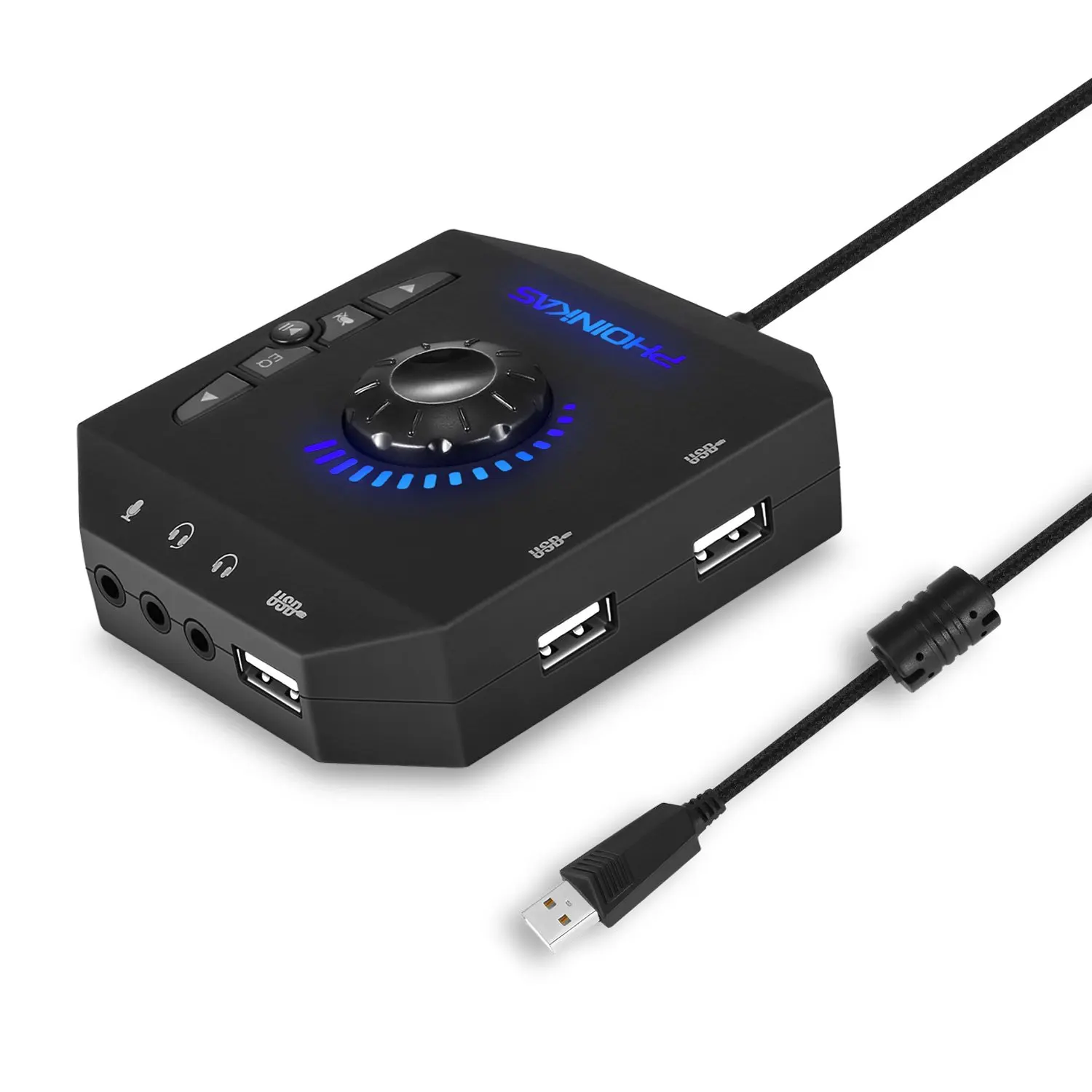 Phoinikas T10 Multi-Switch Usb Hub Audio Adapter External Stereo Card With 3.5 Mm Headphones And Microphone Jack Black