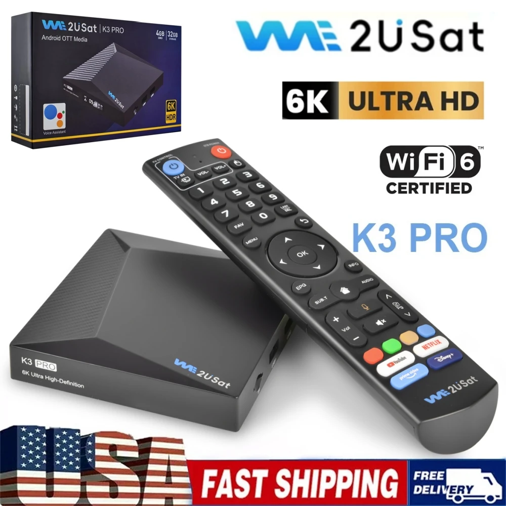 

Медиаплеер We2USat K3 PRO для Android Smart TV Box со встроенным Wi-Fi и голосовым управлением, лучше, чем Vseebox V5PRO, с бесплатными каналами