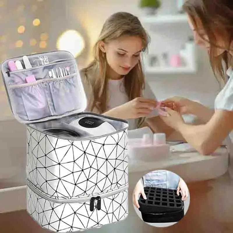 

Large Capacity High-Grade Cosmetic Bag PU Portable Waterproof Double-Layer Nail Polish Storage Bag Nail Care Handbag Storage Bag