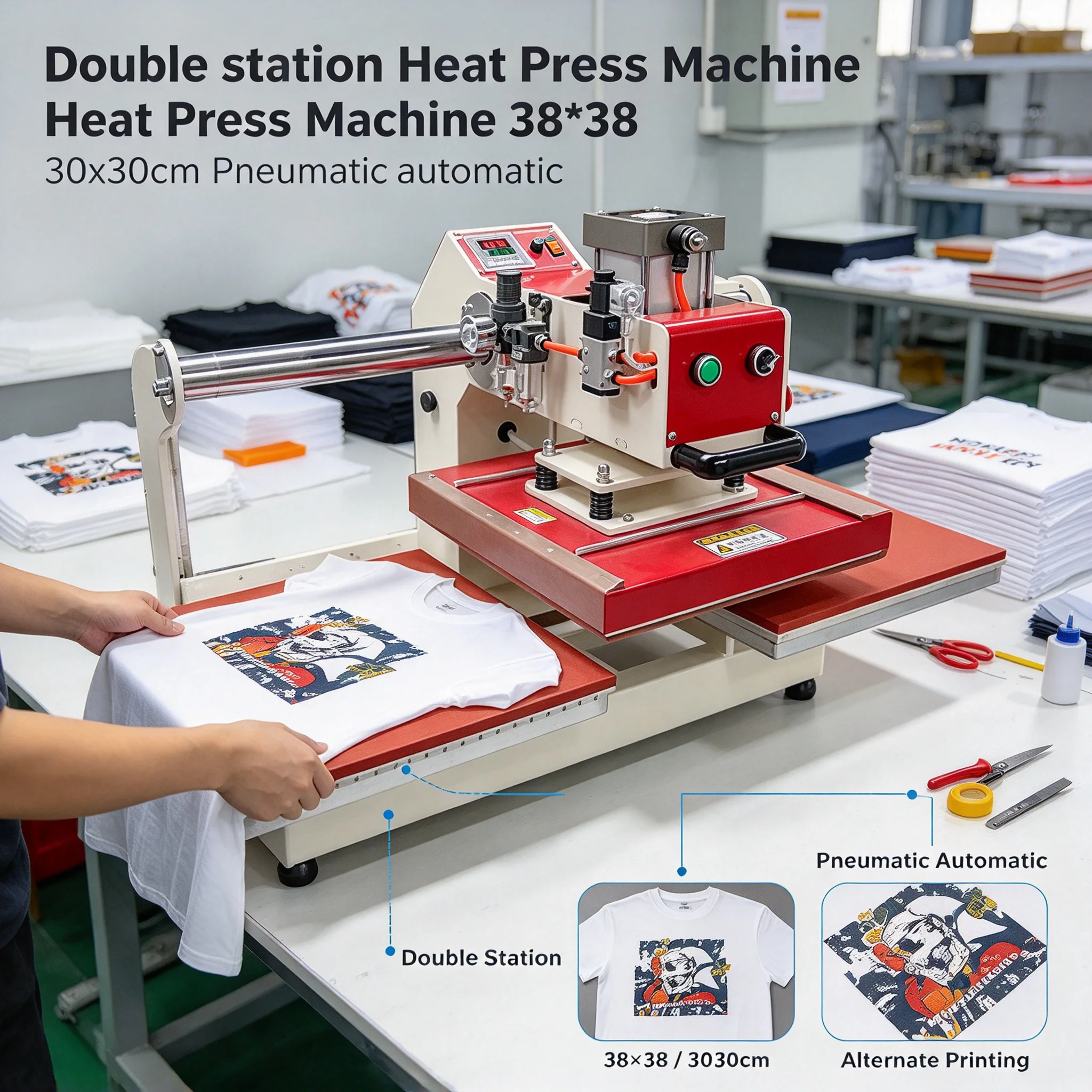 Heat Press Machine 38X38 - Двухпозиционный пневматический термопресс 38x38 30x30 см,