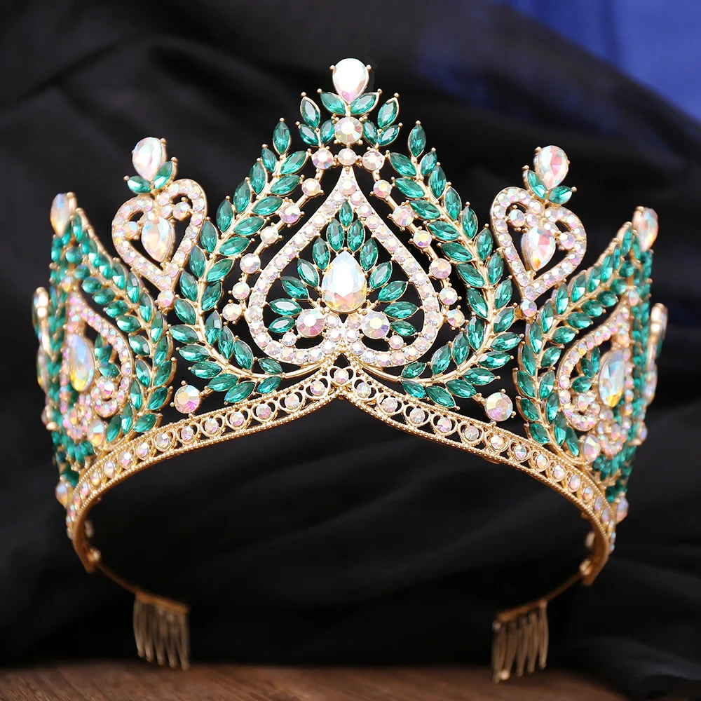 Exquisite AB Color Crystal Tiaras for Brides Diadem Princess Crown Combs Headwear Wedding Dress Hair Jewelry Pageant Headdress