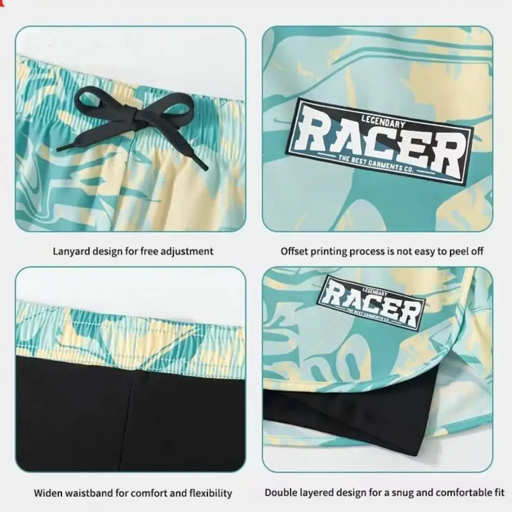 L-5XL Men's Swimming Trunks Quick Drying Printing Flat Angle Swim Trunks Thicken Five Point Style