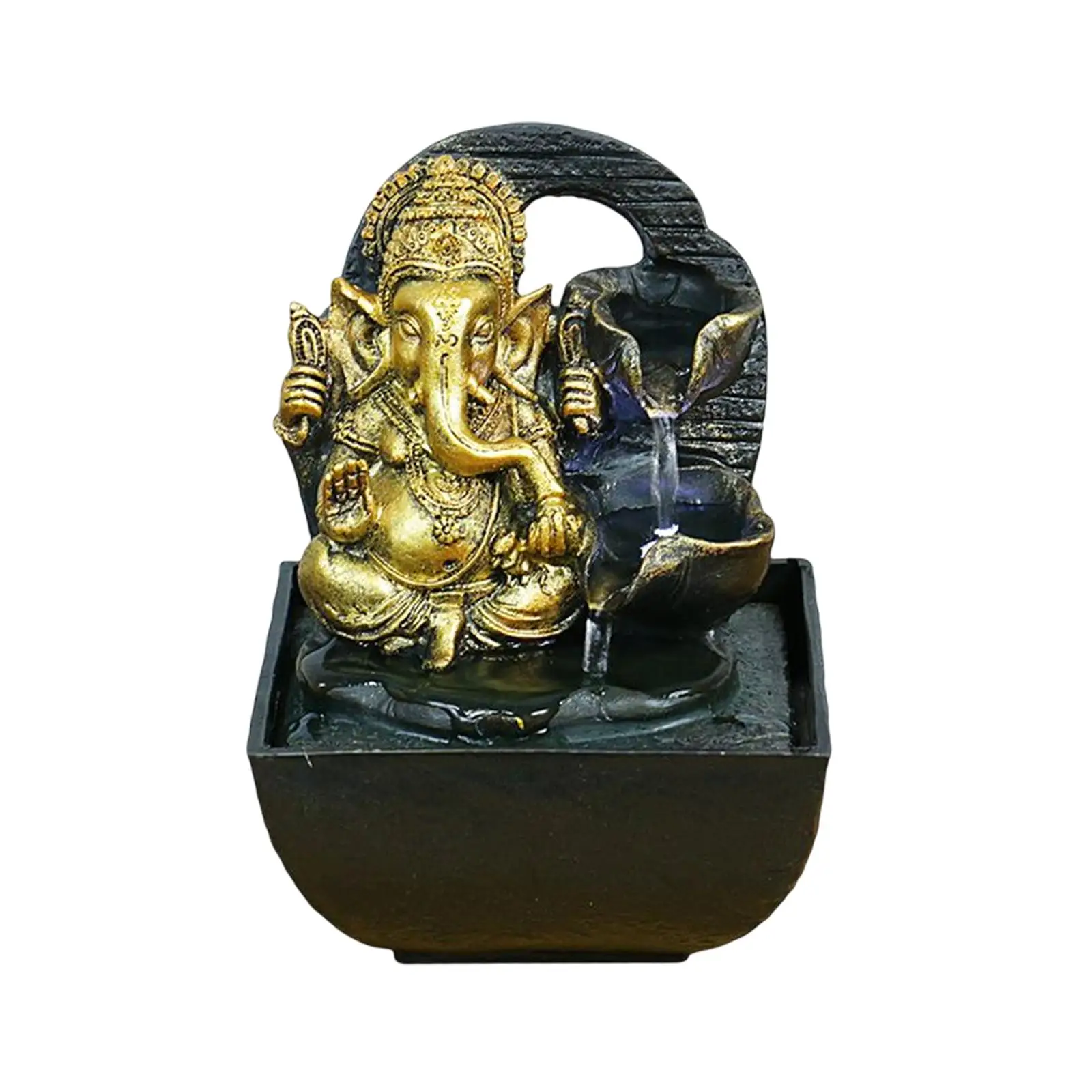 Ganesha Statue Tabletop Sculpture Figurines Water Feature Rockery Waterfall for Ornament Housewarming Gift