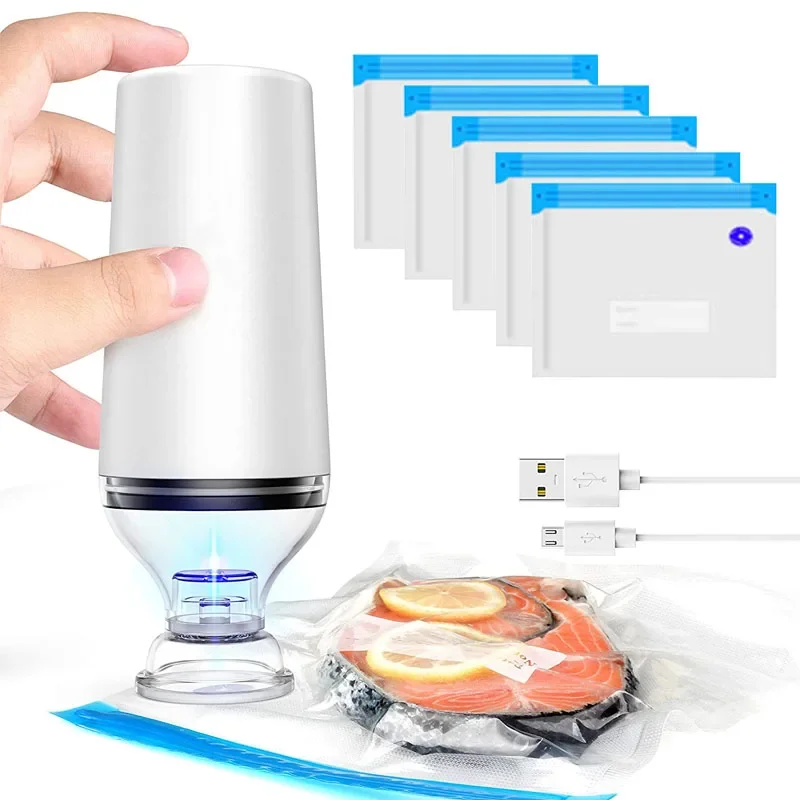 

Reusable Vacuum Food Storage Zipper Bags Set Electric Handheld Vacuum Sealer Pump Sous Vide Bags USB Rechargeable BPA Free