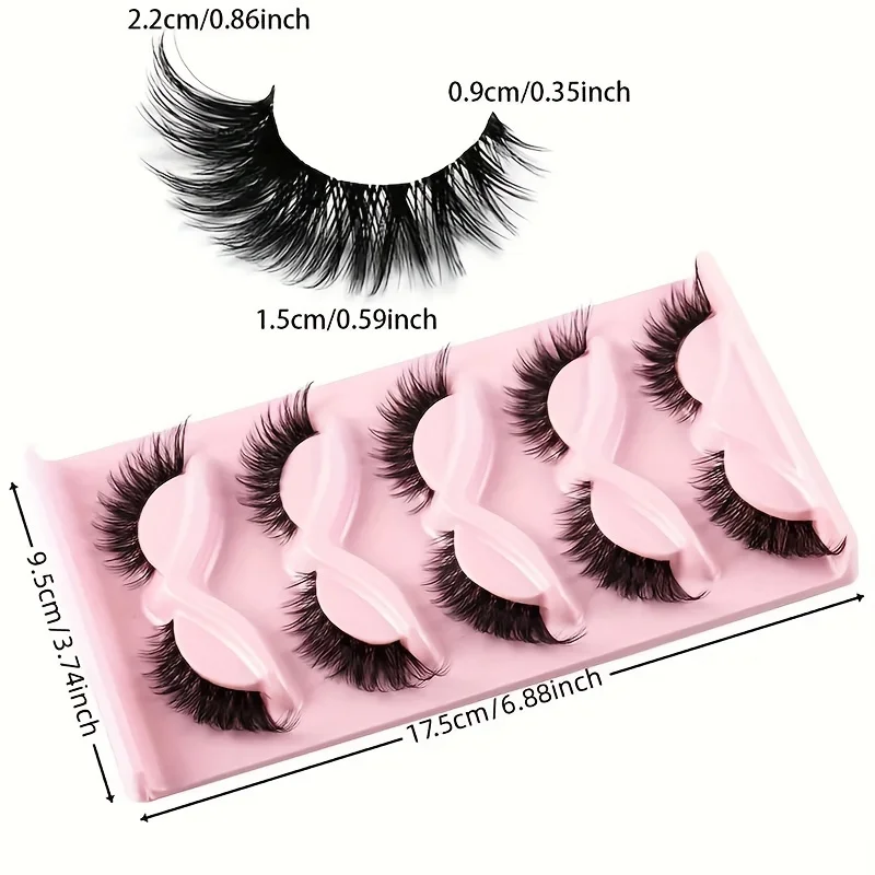 5 pares Pestañas postizas ojo de gato Hipoalergénicas Naturales Largas Manga Con extremos alados Para look de ojos extendido 4