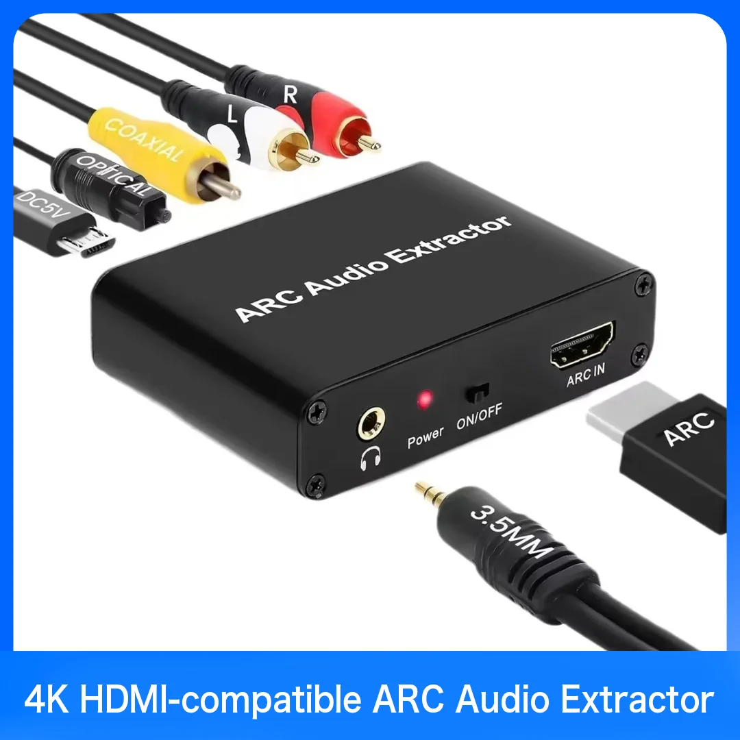 4K HDMI‑Compatible ARC Audio Extractor,ARC Return Channel to SPDIF Coaxial 3.5mm L/R Stereo Adapter Converter for HDTV Soundbar