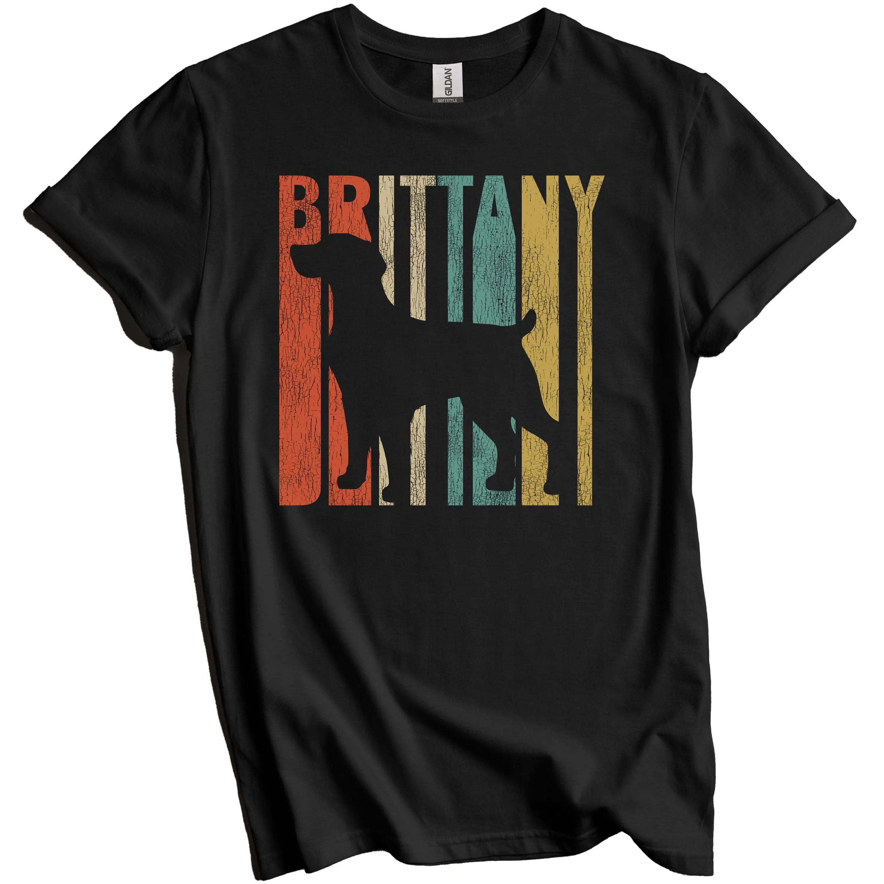 Brittany Spaniel T Shirt Retro For Owner Dog Silhouette Worn Distressed Vintage Look