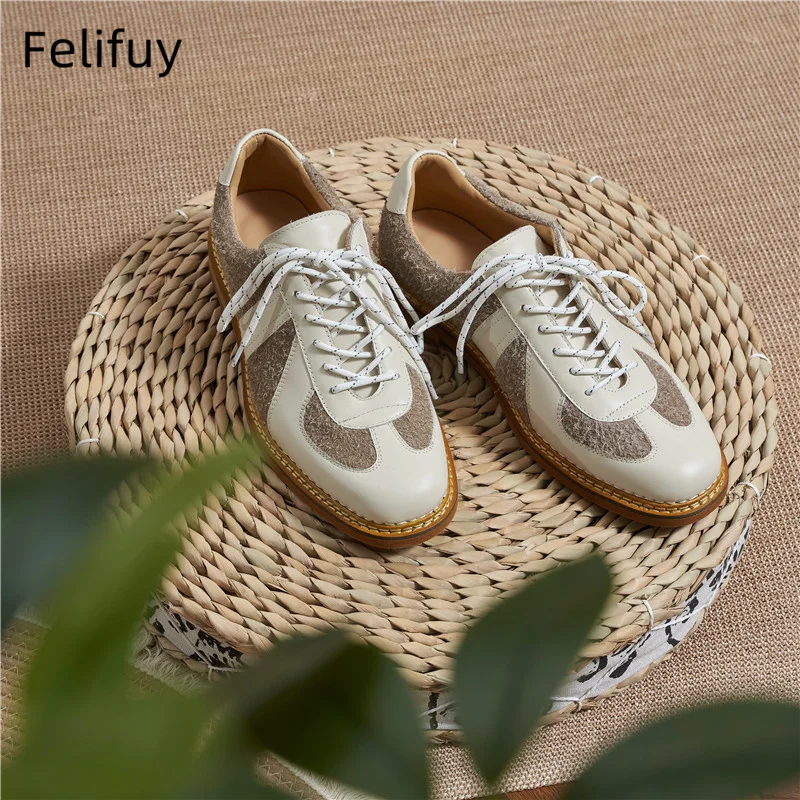 Genuine Leather Patchwork German Trainer Men's Sneakers Unisex Spring Sports Casual Shoes Cow Leather Lace-up Outdoor Flat Shoes