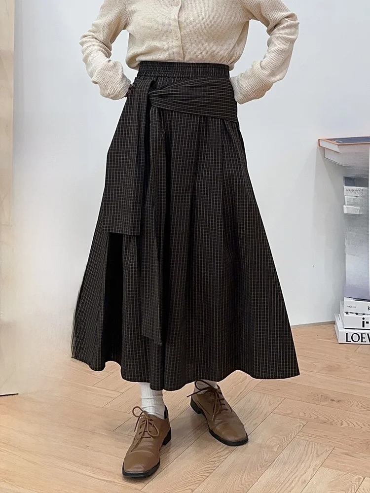 

Slimming Effect High Waist Umbrella Skirt Korean Loose Sle Water Bottle Scorpion Print All-Match Elastic Waist Gingham Skirt