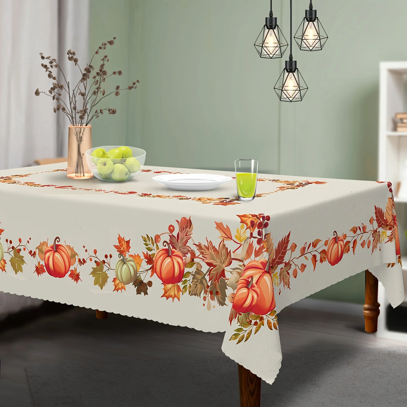 One rectangular circular tablecloth, Thanksgiving tablecloth, pumpkin maple leaf fruit tablecloth, autumn harvest tableclothzyc