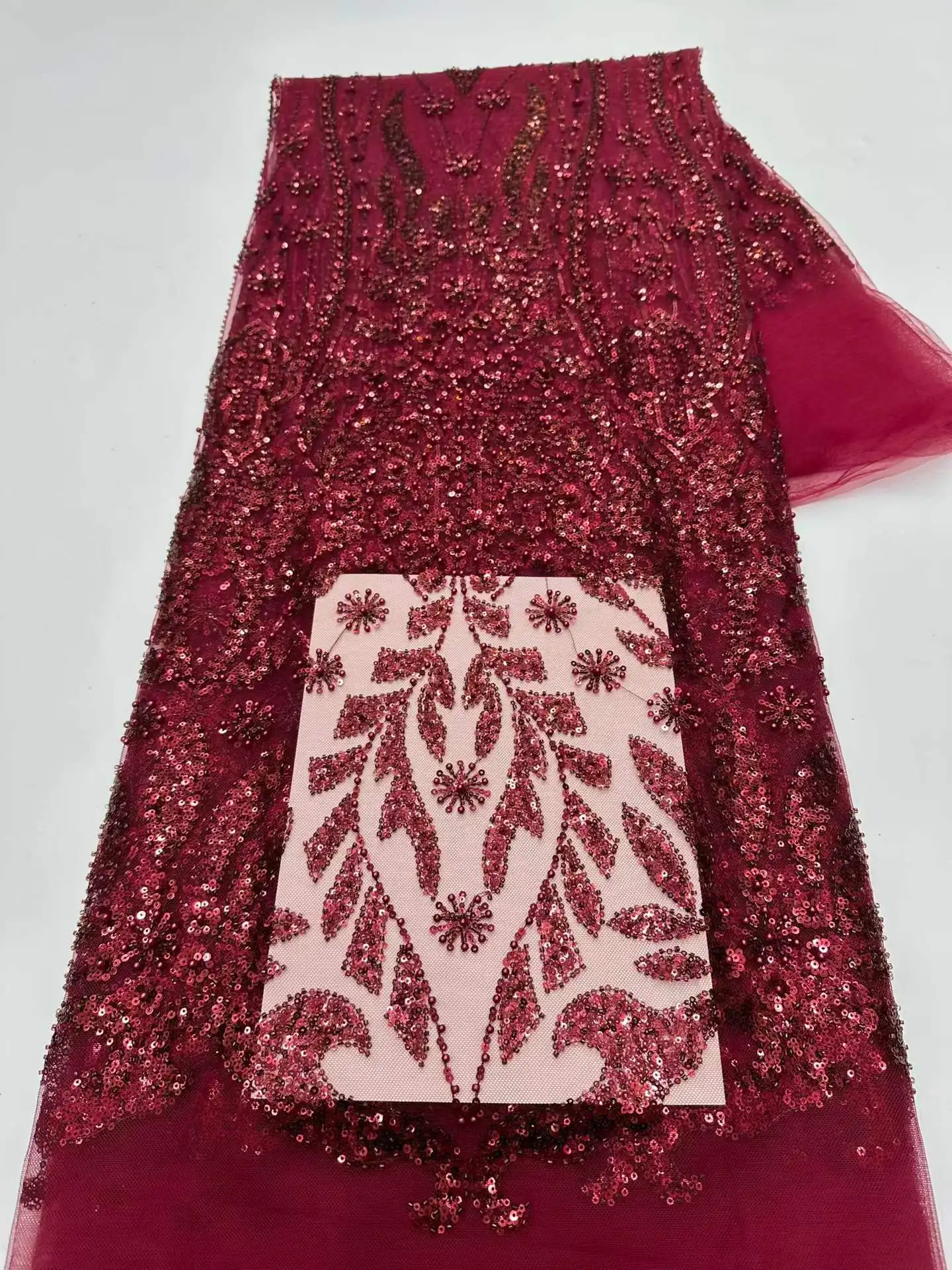 2026Latest Austria High Quality Eligent Soft Mesh Squined Lace With Stones Fabric For Wedding Evening Dress U_Ge1685