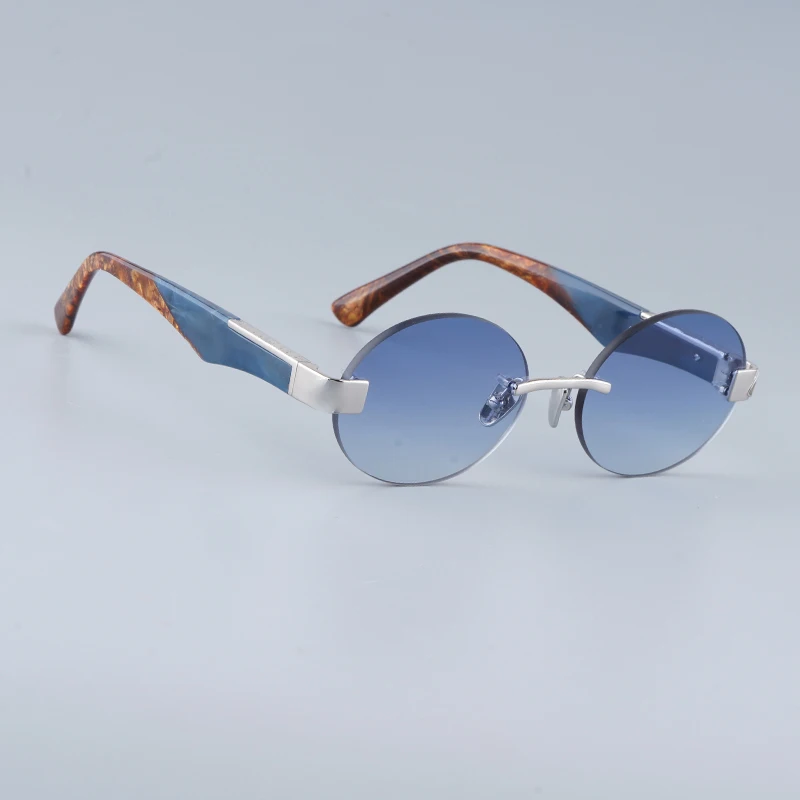 

High Quality THE MAGIC II Round Rimless Sunglasses Handmade Acetate Designer Germany Style Men Gradient Eyeglasses with Uv400