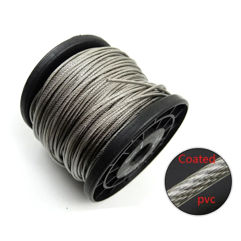 50 Meters 0.5-3mm Pvc Coated Flexible Steel Wire Rope Soft Cable Transparent Stainless Steel Clothesline