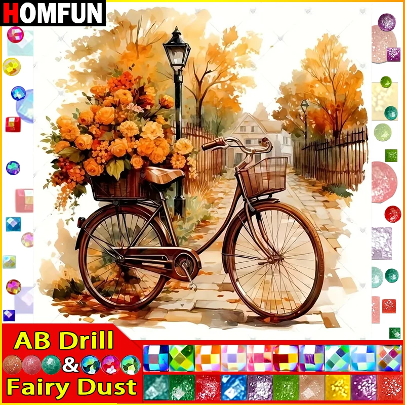 

HOMFUN Фея Пыль AB Алмазная картина полная квадратная/круглая дрель 5D DIY "Пейзаж велосипед цветок" Алмазная вышивка горный хрусталь Декор