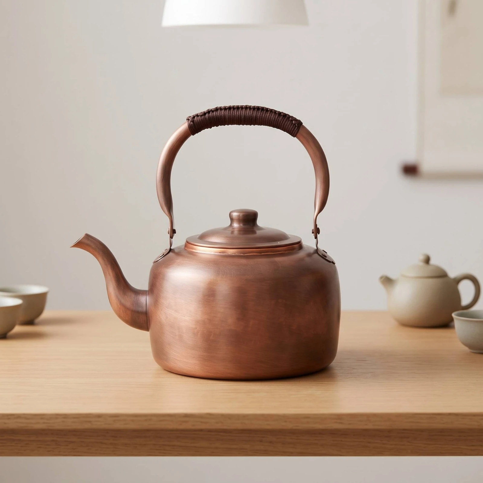 Copper Kettle Handmade Kettle with Wrapped Handle Copper Teapot Traditional Vessel Thickened for Tea Lovers, Kitchen