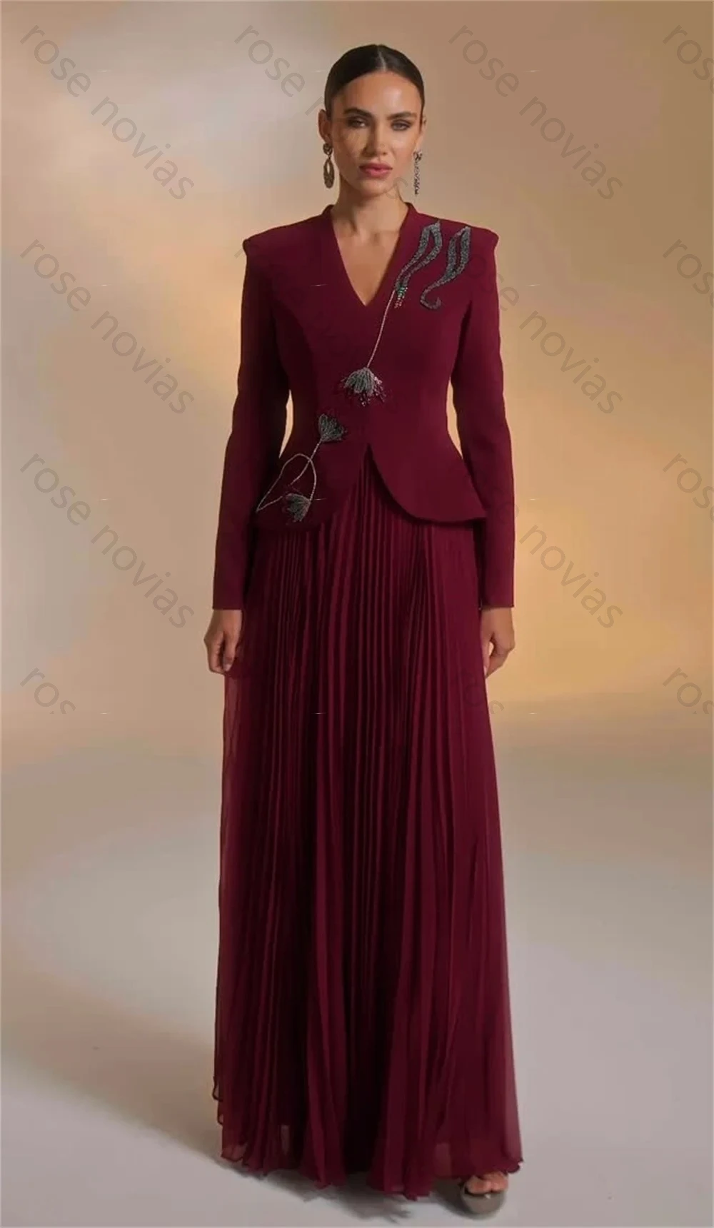 

High Quality Customized Formal Evening Jersey Sparkle V-neck Pleat Long Dresses Bespoke Occasion Party Classic فساتين الحفلات