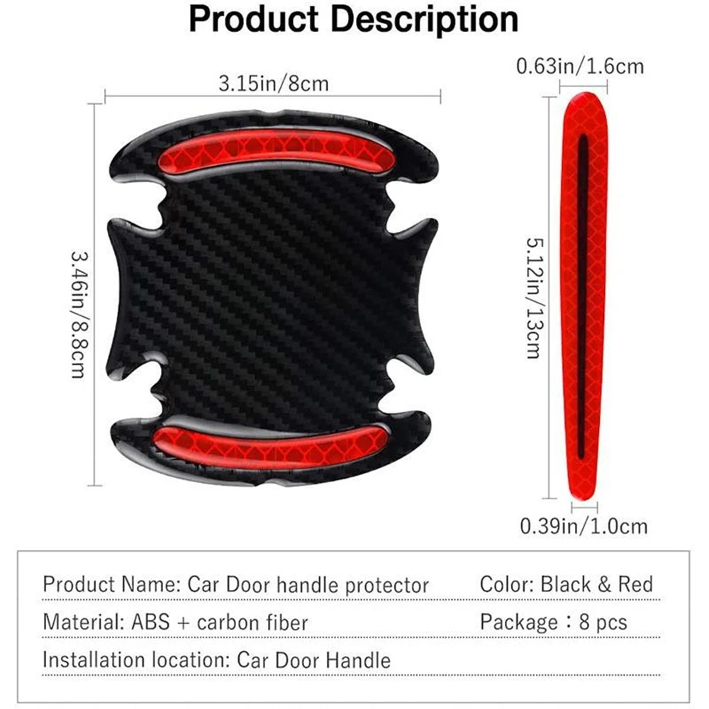 8 General-Purpose 3D Carbon Fiber Car Door Handle Stickers Scratch-Resistant Stickers Car Safety Reflective Strip Car Stickers