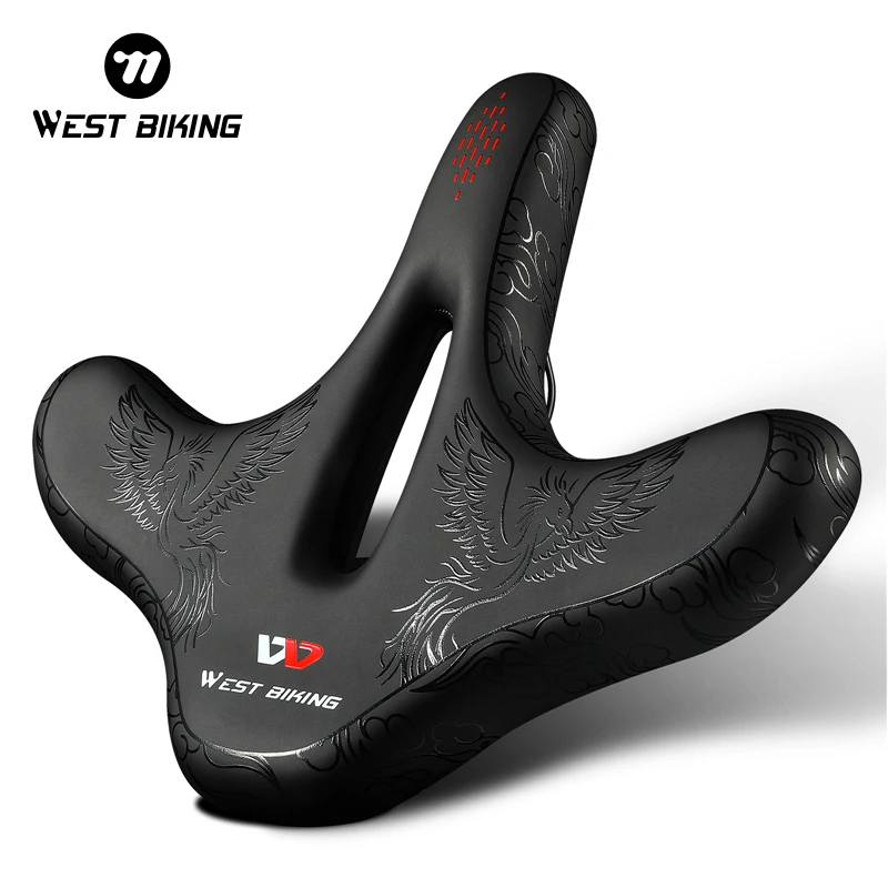 WEST BIKING Bicycle Saddle Widened Comfortable Cycling Cushion MTB Road Bike Breathable Shockproof Cycling Seat With Taillight