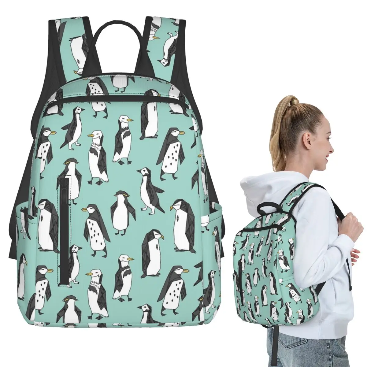Penguin - Mint By Andrea Lauren Backpack Student BookBag Boys Girls School Bag Computer Shoulder Bags Men Women