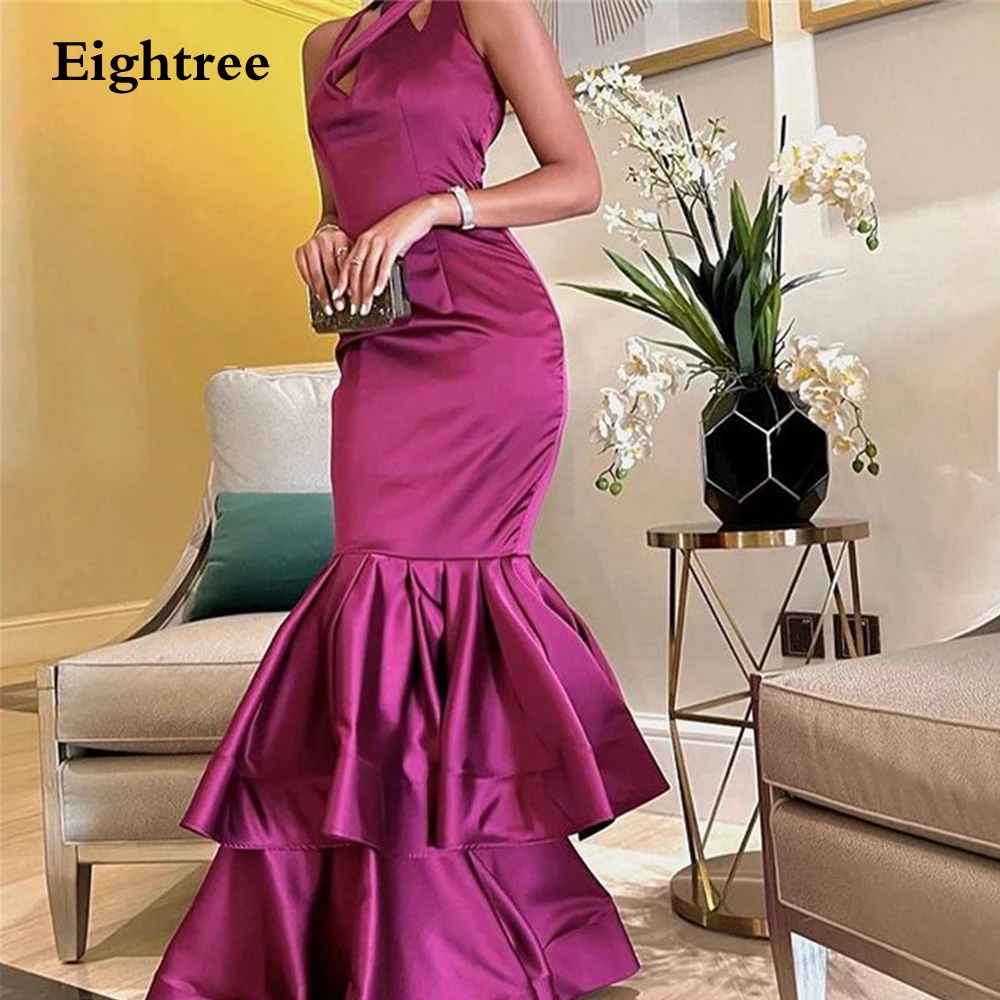 

Eightree Saudi Arabia Mermaid Evening Dress 2022 Long Elegant Satin Sleeveless Formal Prom Dress Robe De Soiree De Mariage