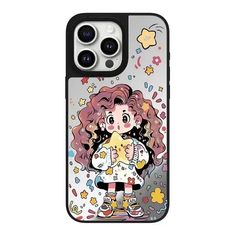 Curly Haired Girl iPhone 11 12 13 14 15 16 Pro Max Mirror Surface MagSafe Case Cover Shell