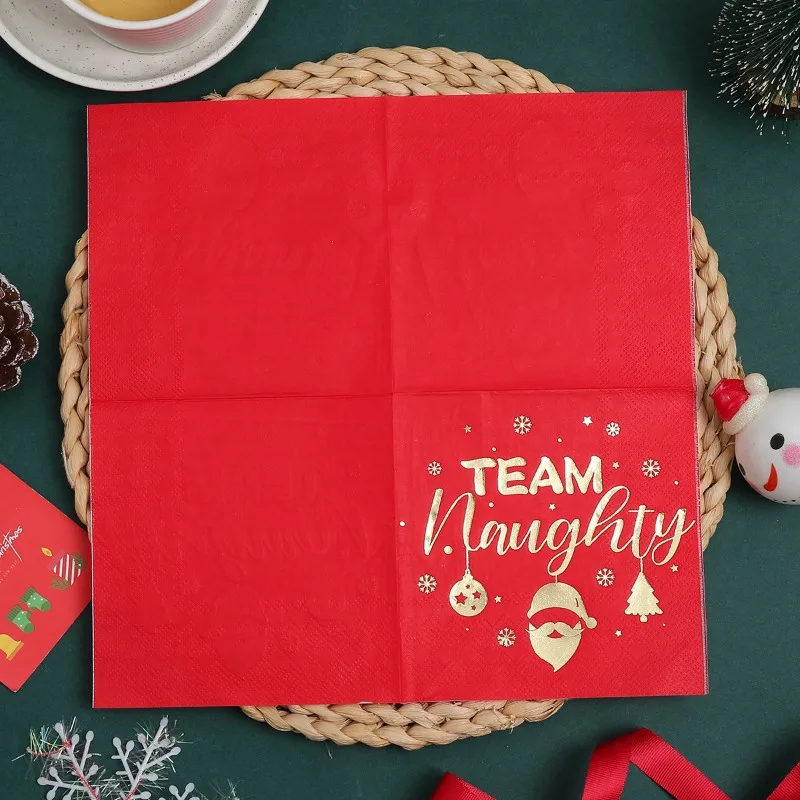 20sheets Christmas Napkins 3Ply 25*25cm Red Gold Foil 