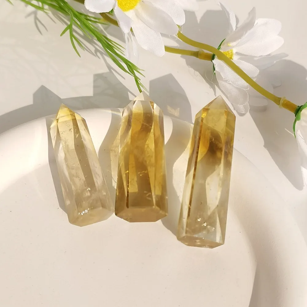 1PC Natural Citrine Crystal Tower 6 Faceted Single Point Prism Reiki Healing Crystal Wand for Meditation Chakra Home Decor