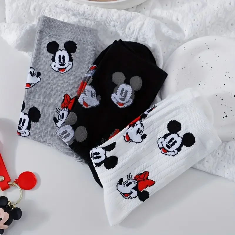3 أزواج من الجوارب النسائية الطويلة المطبوعة بالرسوم المتحركة اليابانية الجديدة النسخة الكورية، جوارب لطيفة ومريحة وقابلة للتنفس وغير رسمية
