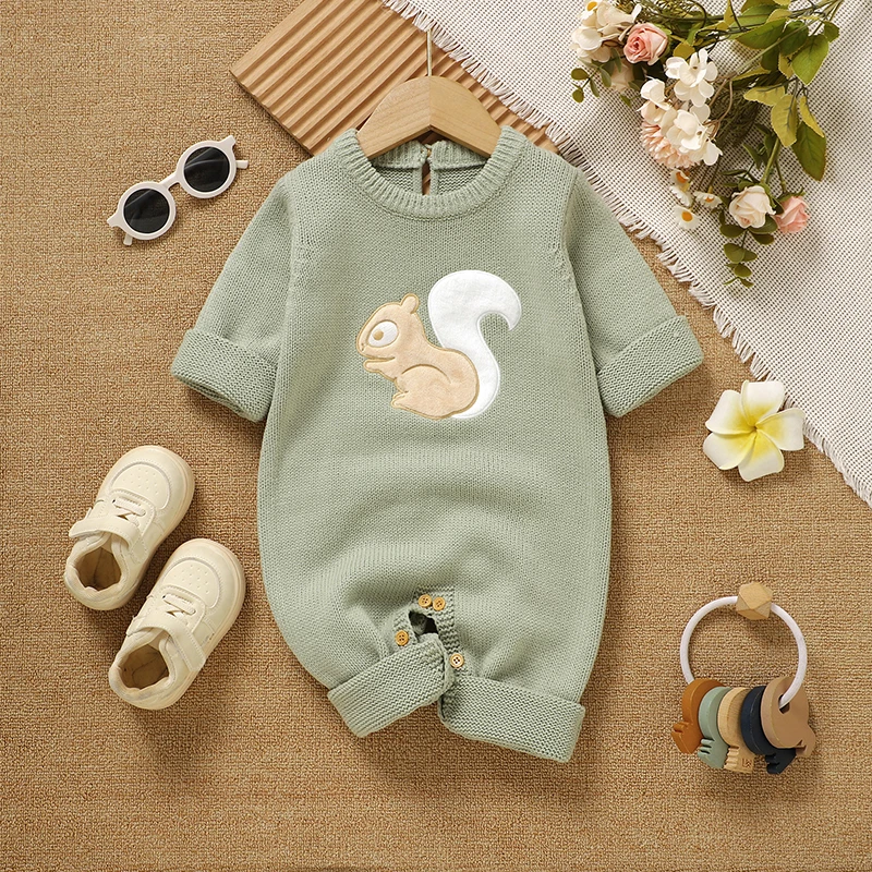 

Spring Autumn Baby Unisex Rompers Casual Green Long Sleeve Newborn Boy Girl Knitted Jumpsuits One Pieces Infant Toddler Costumes