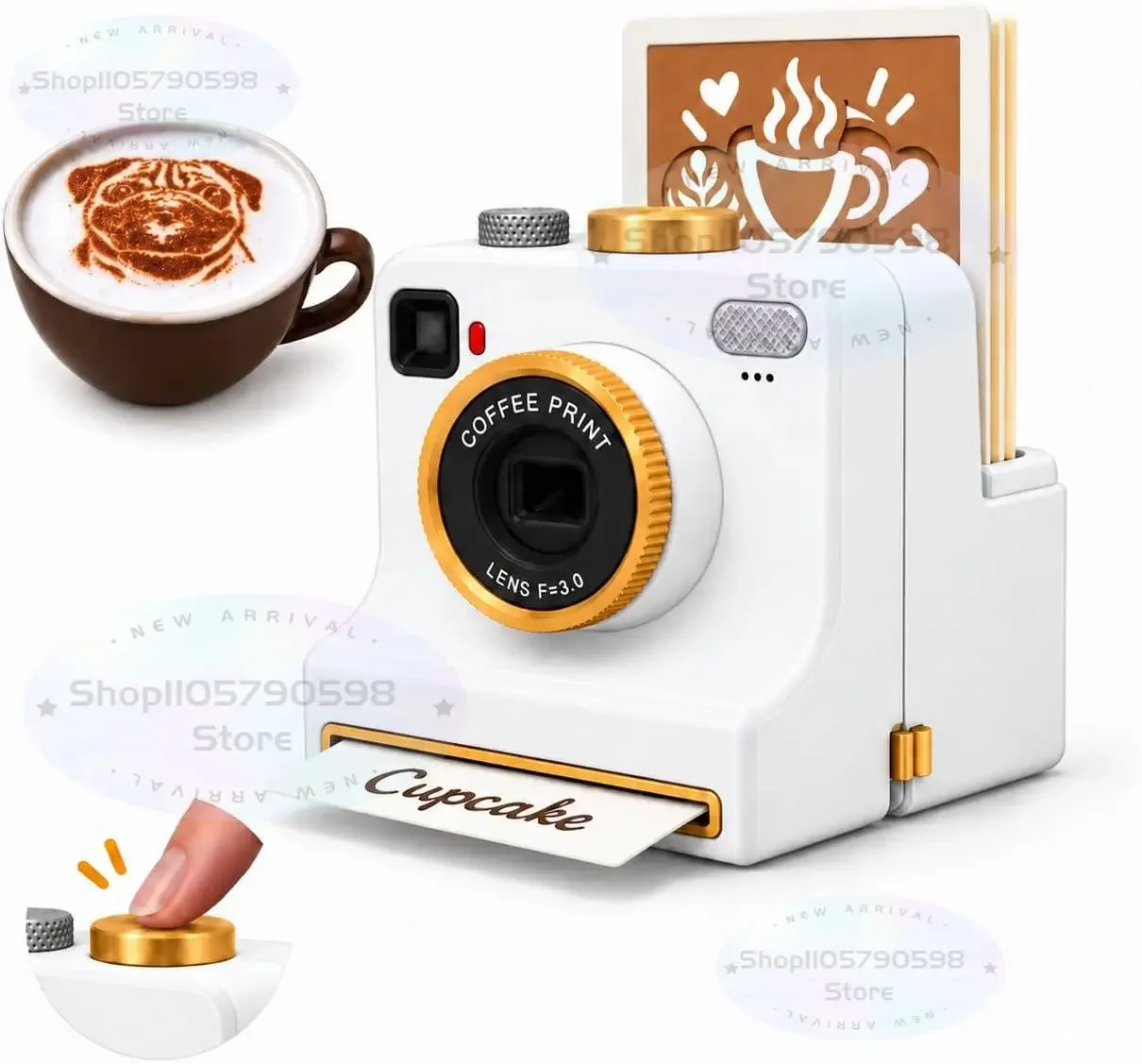 3D Printed Latte Art Camera that Prints on Coffee One-Click Stencil Tool,Create Cappuccino Foam Design,Reusable Coffee Art Tool