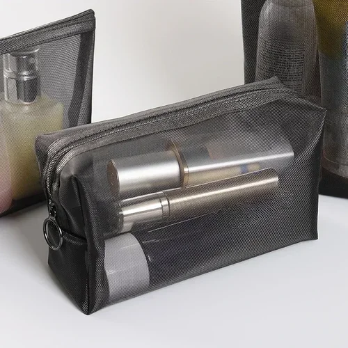 Bolsa de cosméticos de viaje para mujer, estuche de maquillaje de malla transparente, organizador, bolsa de almacenamiento informal con cremallera, bolsas de aseo y lavado, 1 ud.